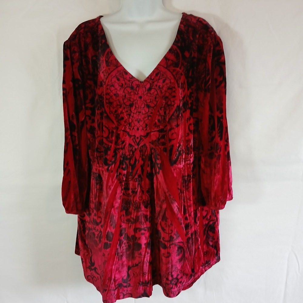 Cato womens red top black v neck balloon sleeves peplum hem sz 22 casual office